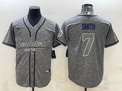 Men's Seattle Seahawks #7 Geno Smith Gray With Patch Cool Base Stitched Baseball Jersey